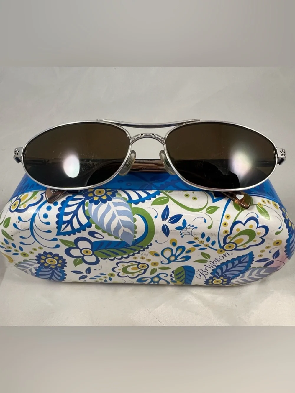 Brighton Women’s Silver Tone Floral Handmade Sunglasses With Case